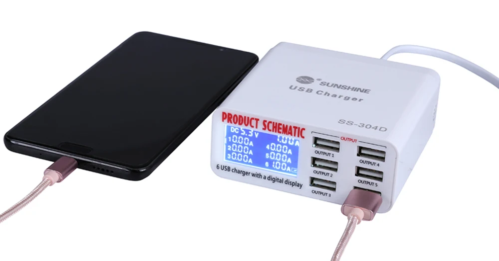 

Newest 6 Port USB Fast Charger With LCD Display for iPhone iPad Samsung Huawei Tablet Mobile Phone Repair Tools Power Adapter