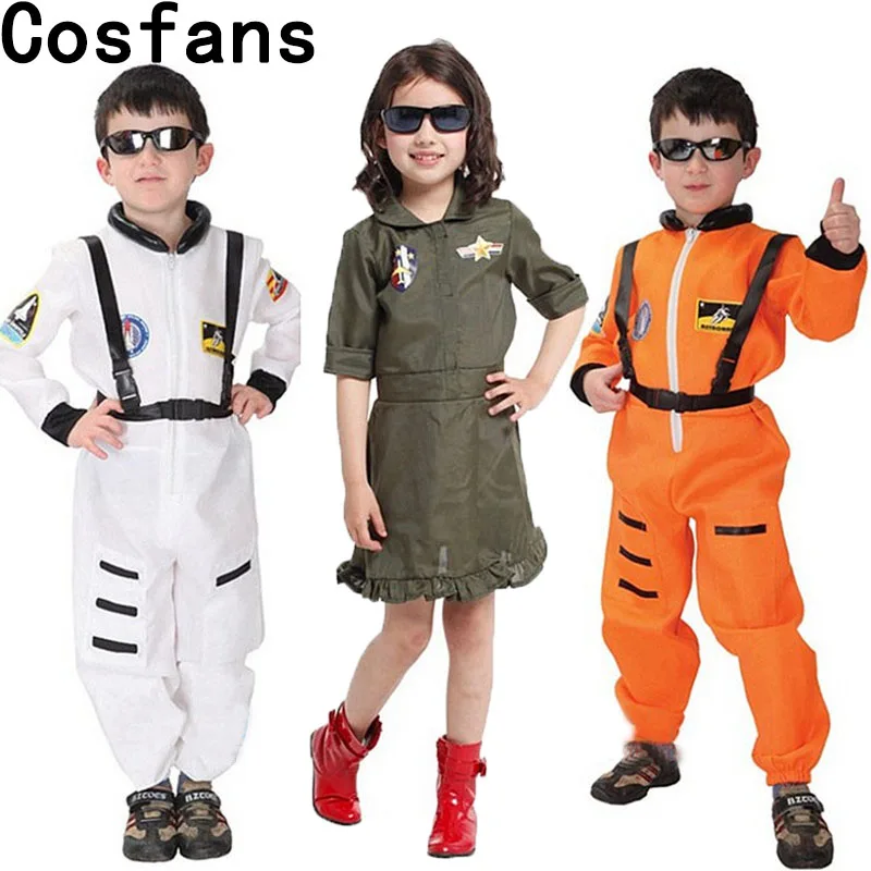COSFANS Free shipping Halloween Party Astronaut Costumes For Adult Men Book Week Orange White Space Flight Polit Jumpsuit Outfit
