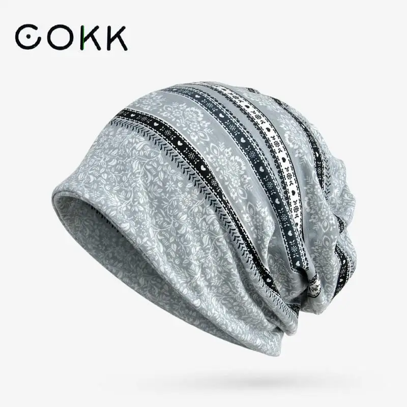 COKK тюрбан бини для женщин Осень Зима Skullies шапки для женщин цветочный узор кепки Женская мода капот Gorro Feminino