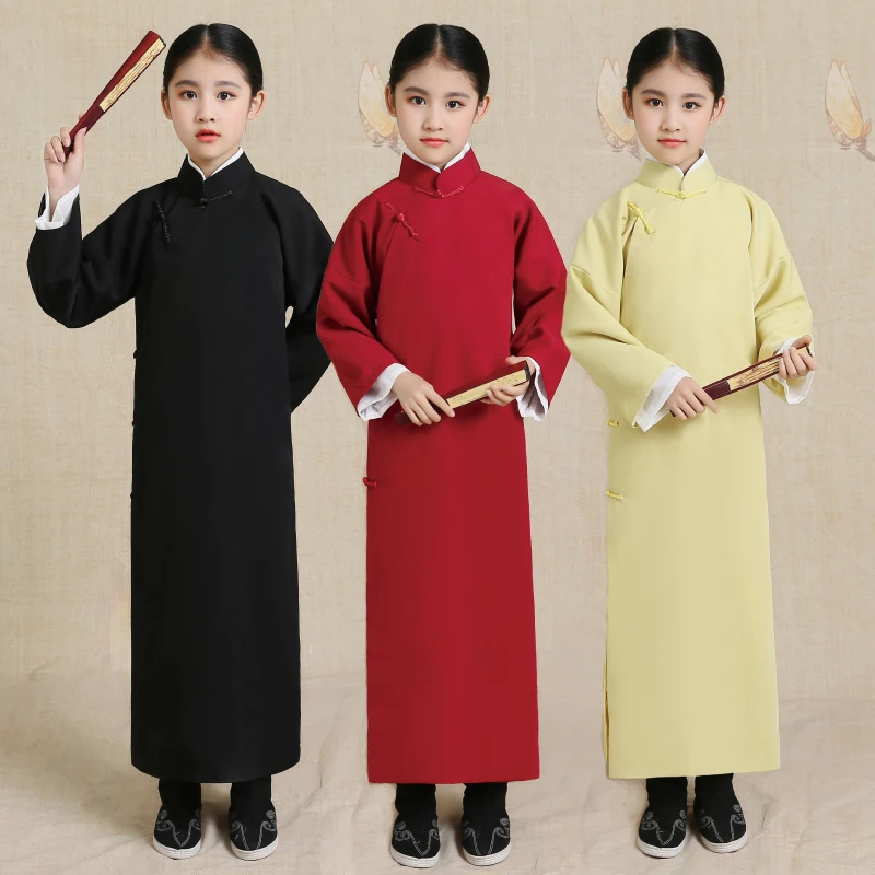New Brand Designer traditional Chinese ancient performance Robe Vintage Children's comic costume LOvely Kids cross talk Clothing |