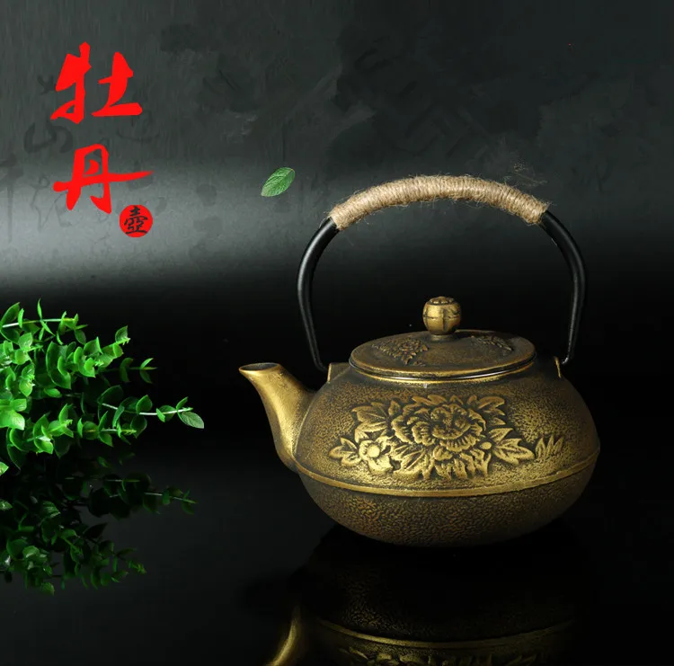 

Hot Sale Cast Iron Pot Uncoated Iron Teapot , Japanese Peony Big Iron Kettle Pot 900ml Free S