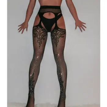 

Women Sexy Black Bling Rhinestone Stockings Crystal Fishnet Net Mesh Pantyhose Hot Charm Elegant Party Club Evening 1Pairs