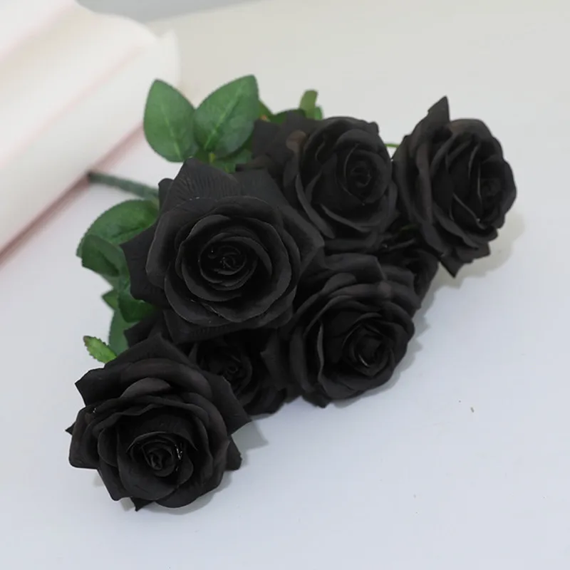 Artificial Black Rose Flower Bouquet Bride Bouquet Wedding Home Decoration Silk Flower Decorative Flowers JH74 (1)