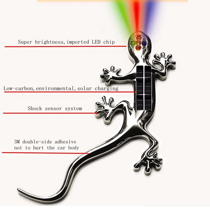 

2019 new Gecko 3d warning light ABS Car LED Alarm Lights Simulate Imitation Fake Solar Security System Warning Flash Universal