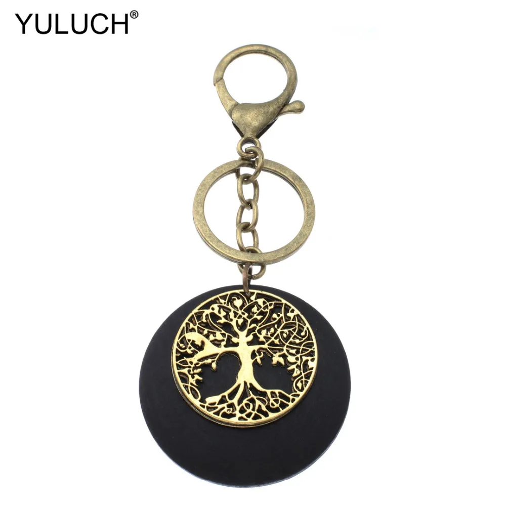 

YULUCH Wood Gold Metal Tree Key Chains Keychain Key Ring Gift For Women Lady Girls Bag Black Pendant Charms Key Chains Jewelry
