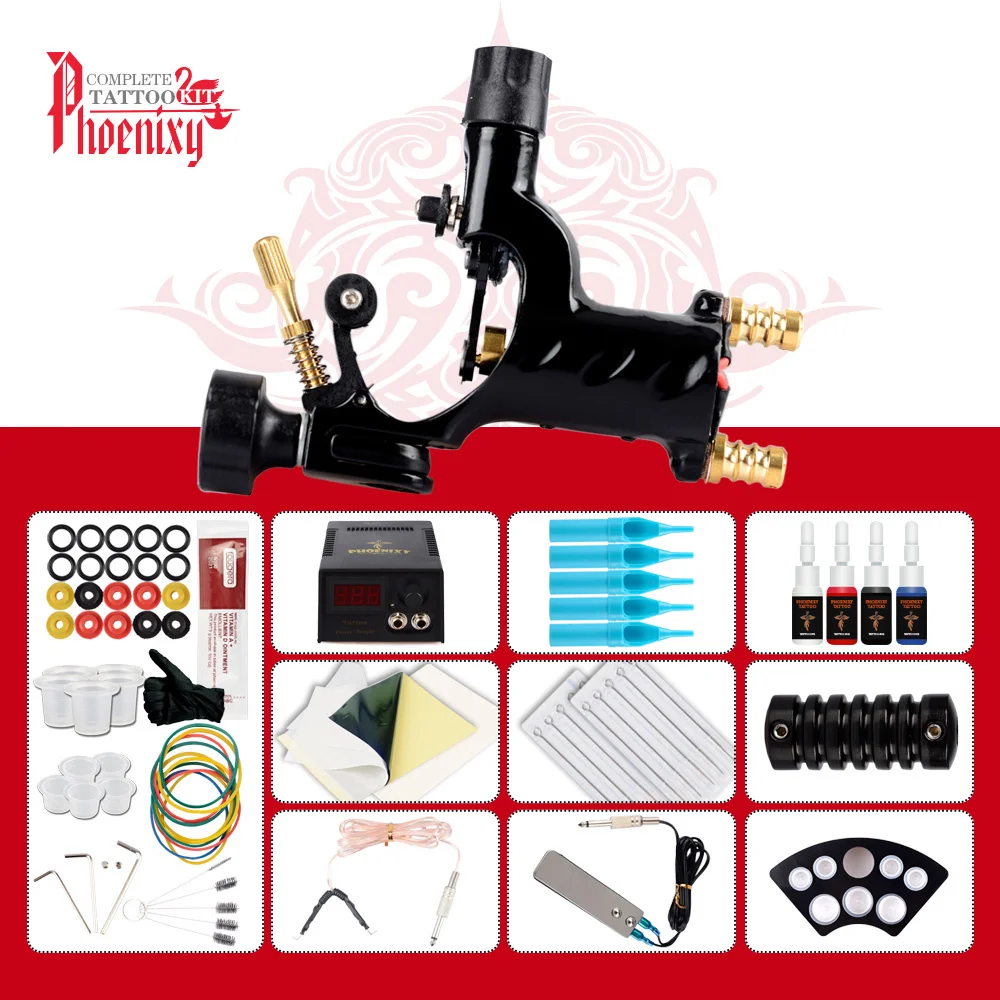 

Tattoo Kit Professional Rotary Tattoo Machine Set 4Pcs Inks Pigment Set Black Power Supply Complete Tattoo Grip Permanent Makeup