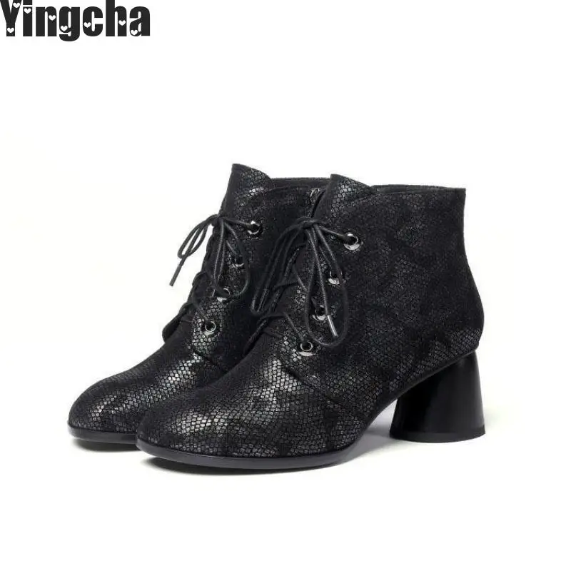 

2018 Autumn Women's Ankle Boots Round Toe 5.5cm Square Heels Sexy Casual Shoes Pumps Boots