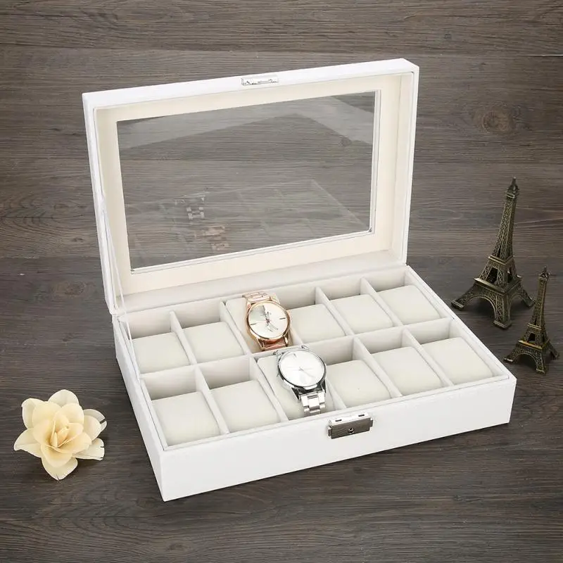 

12 Slots Grid PU Leather Wrist Watch Display Box Storage Holder Organizer Watch Gift Case Bracelet Jewelry Dispay Watch Box