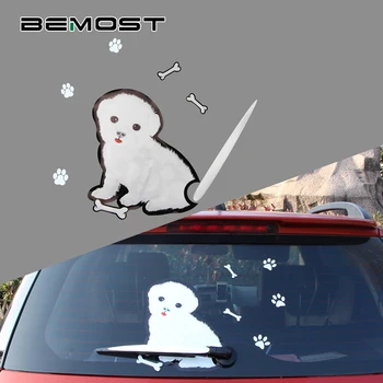 

BEMOST Car-Styling 3D Cute White Dog Car Moving Tail Decal Reflective Rear Windshield Wiper Decals Animal Stickers 5 Sets