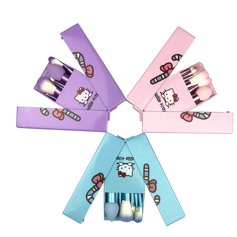 

8pcs Hello Kitty Makeup Brushes Set Pink Box Cute Make up Brush Set Teen Girls Makeup Tools Maquiagem With Mirror Box Storage