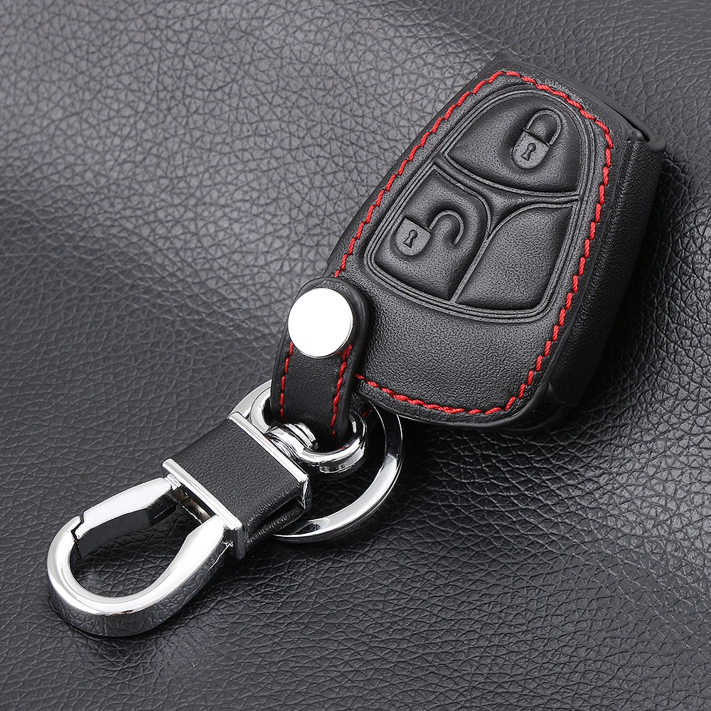 2 Button Genuine leather car key case key chain key cover car styling for mercedes benz A CLASS W169 B C E S R C200E 260L GLK300