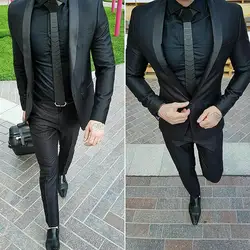 Мужские свадебные костюмы черная деловая куртка строгий костюм; для жениха смокинги для вечеринки лучший мужской блейзер 3 шт. Slim Fit Terno Masculino
