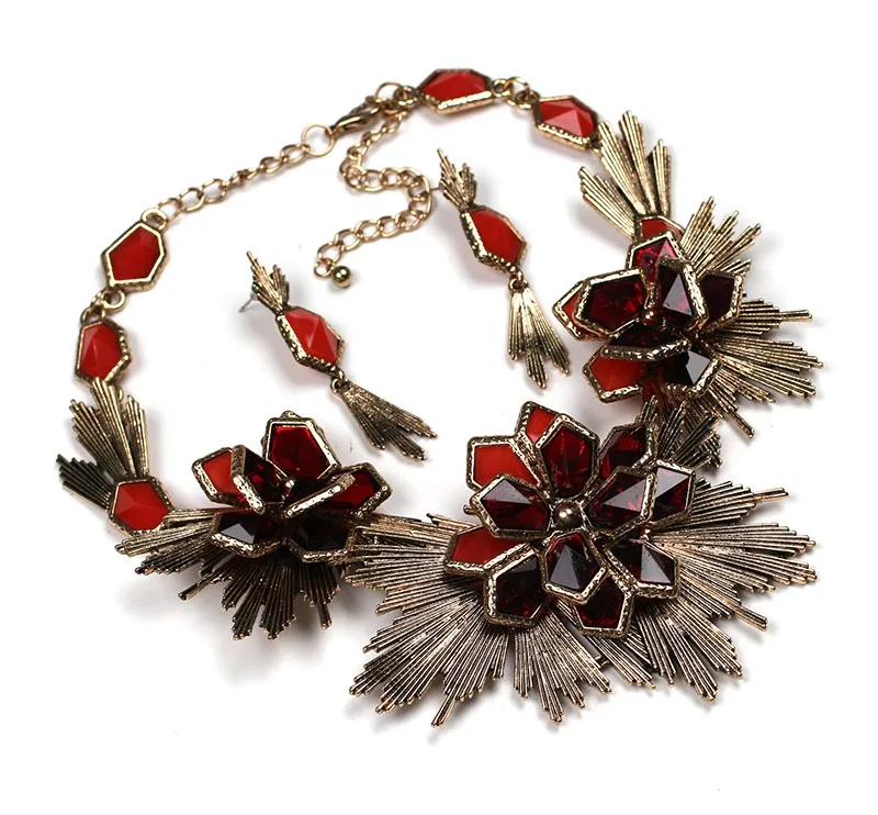 Flower jewelry set necklace matching earring fashion Unique Europe Party choker statement Necklace pendant necklace jewelry (red) NHJJ0798