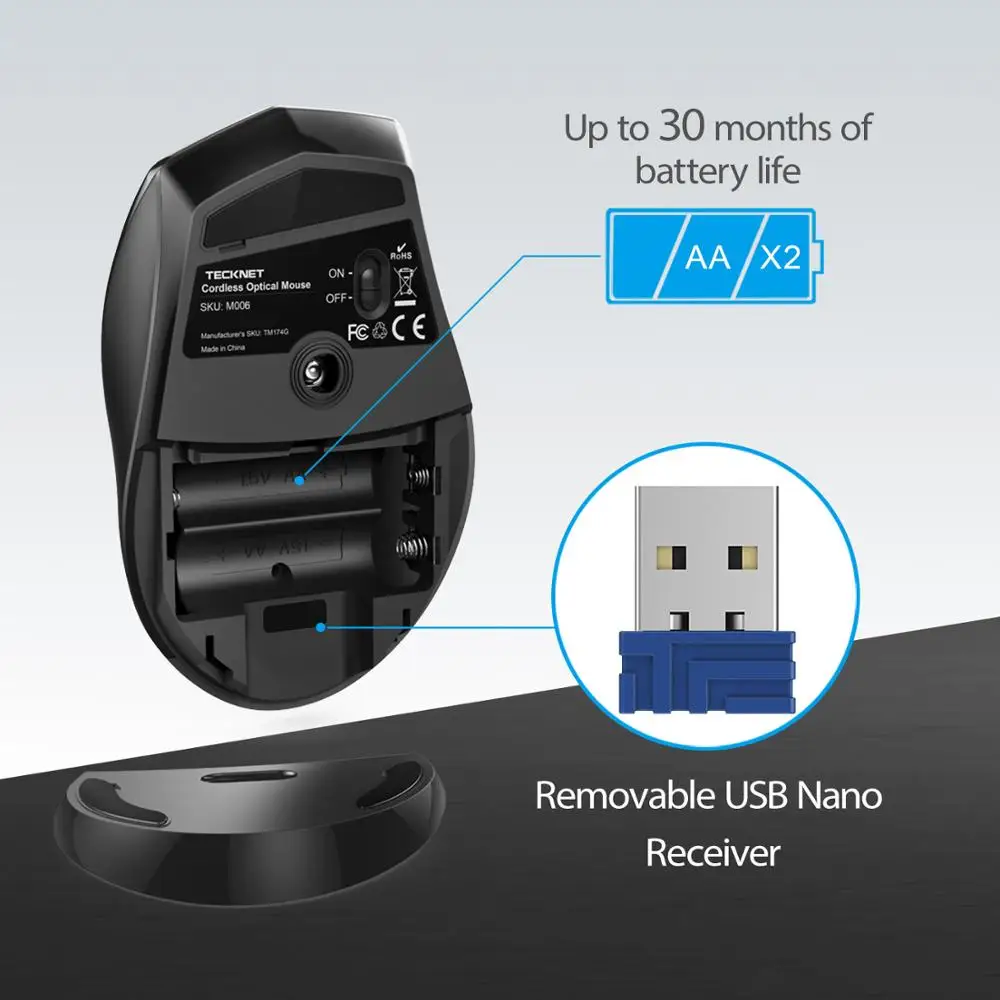 TeckNet оптическая беспроводная мышь 6 кнопок 4800 dpi с 2,4 ГГц USB Беспроводная компьютерная эргономичная мышь для геймера Mause для ноутбука ПК