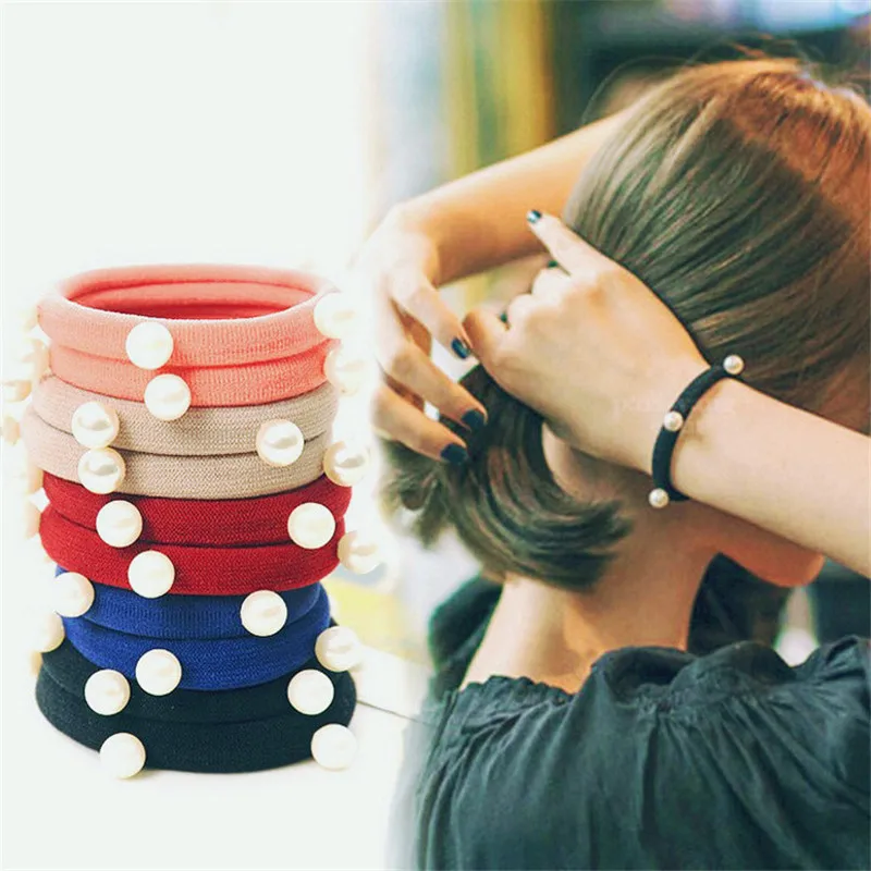 

6pcs/pack Hot Sale Women Girls Seamless Hair Rope Charming Pearl Elastic Hair Bands Hair Accessories HD05