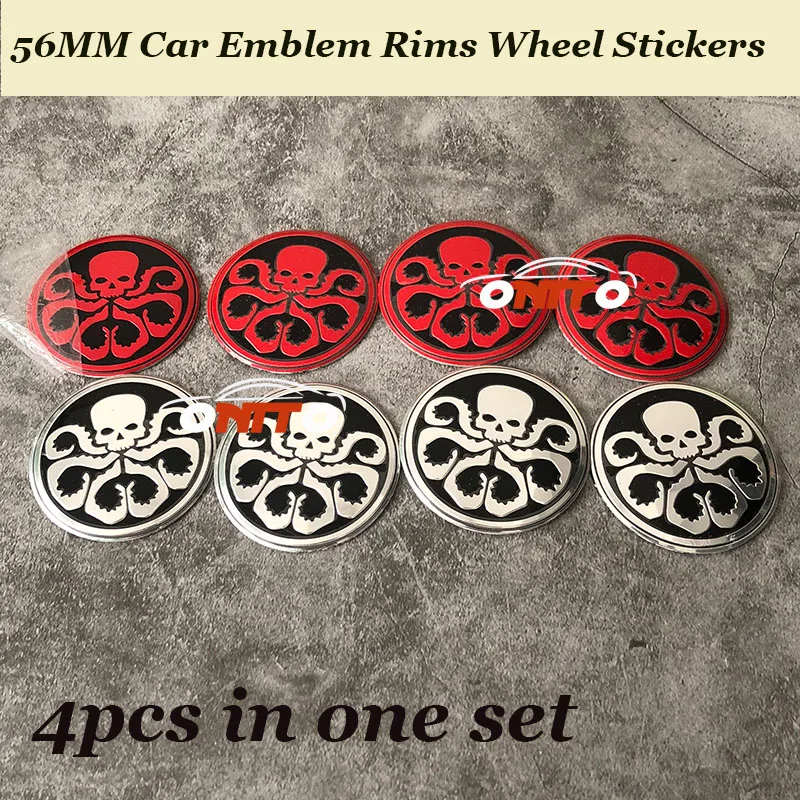 

For octopus Skull logo badge items Decals Aluminium 4PCS/LOT 56MM Car Wheel hub Stickers Car Badge Emblem Caps label Sticker