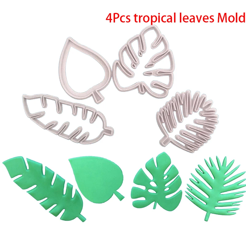 4Pcs Tropical Leaf Mold Cake Decoration Fondant 3D Food Grade Lace Mould Leaves Birthday Molds Chocolate Decorating