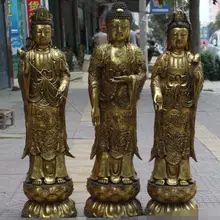 Песня voge Gem S6151 4" Тибет Бронзовый свинка стенд West 3 Бог kwan-Инь Шакьямуни Гуань Инь статуя комплект