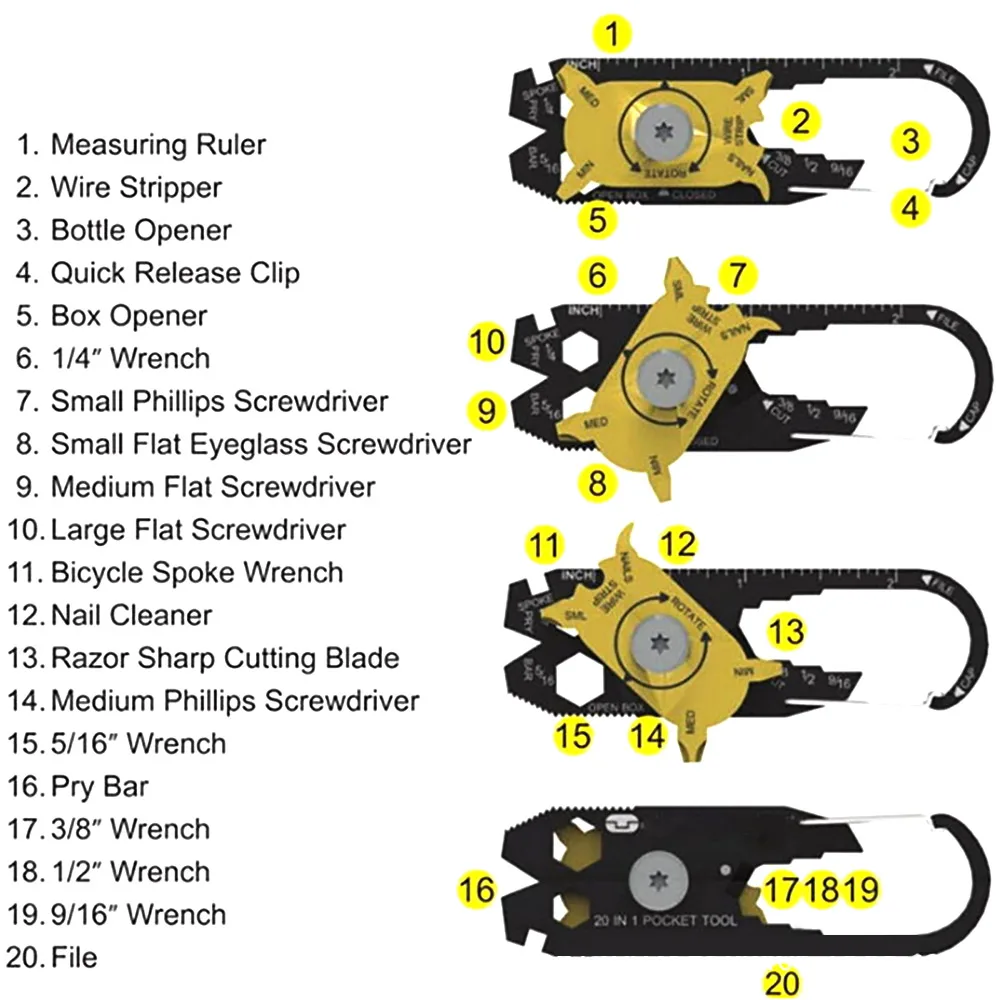 20 в 1 многофункциональный брелок набор ножей карабин отвертка-открывашка для выживания портативный инструмент брелок для наружного использования