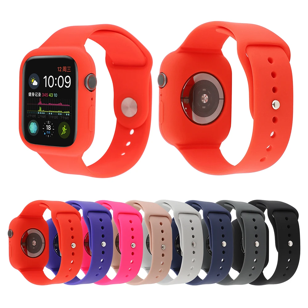 

For iWatch Series 3/2/1 Color WatchStrap Cover Fall Resistance Soft TPU Silicone Case for Apple Watch 44mm 40mm Cover Band Strap