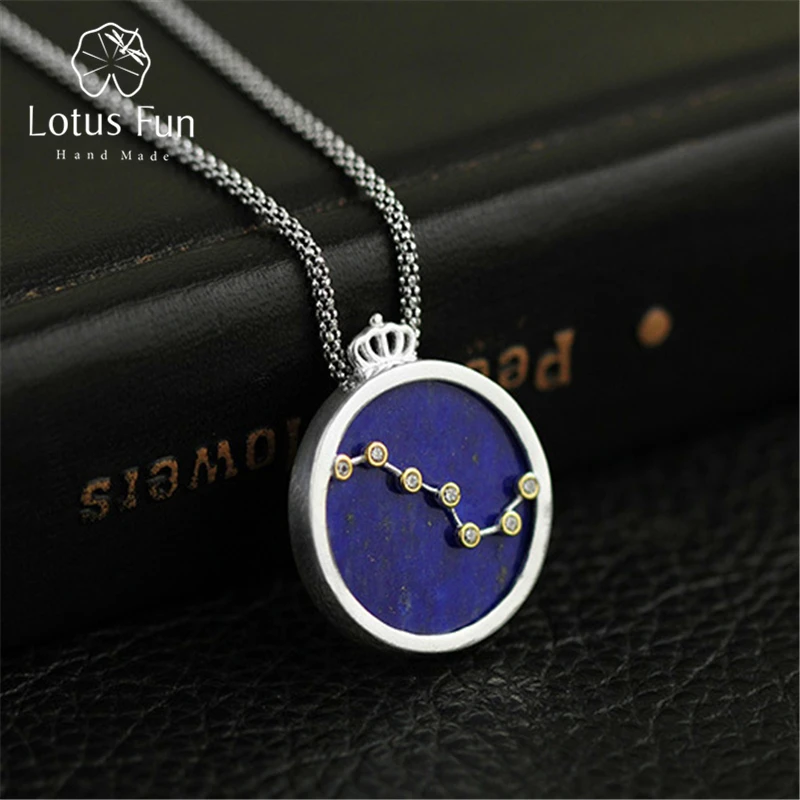 

Lotus Fun Real 925 Sterling Silver Natural Blue Lapis Handmade Fine Jewelry Queen of Night The Big Dipper Pendant without Chain