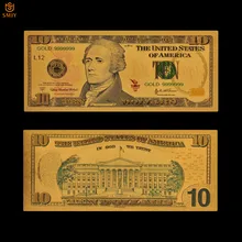Billetes de oro de los Estados Unidos al mejor precio, billetes chapados en oro de 10 dólares en 24K, colección de papel de dinero falso
