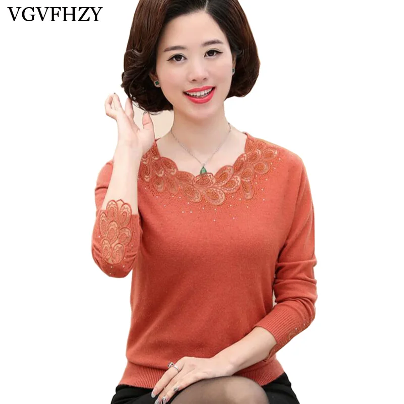 Spring sweater 2018 new Middle-aged Openwork O neck Sweater fashion Loose long sleeves Plus size 3XL winter LY744 | Женская одежда