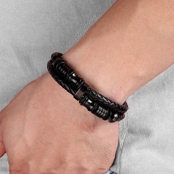 Luxury Accessories Bracelet Fashion Gift Black Genuine Leather Bracelets DIY Combination Wild Handsome Gift