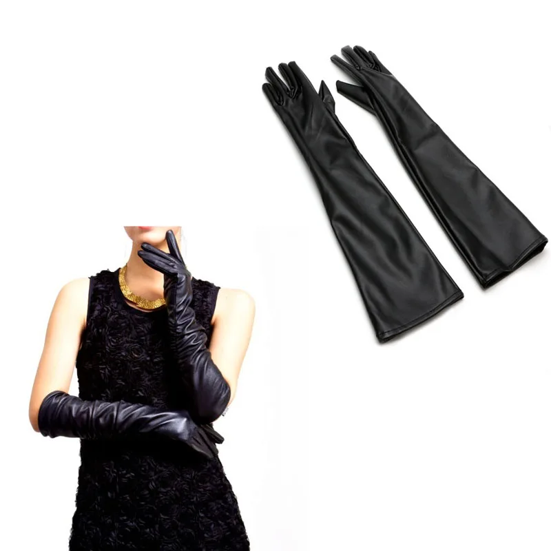 Женские длинные кожаные перчатки новые зимние модные вечерние полный палец