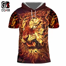 Mens Lion T-Shirt NDGDA 3D Printed Short-Sleeved Top Blouse