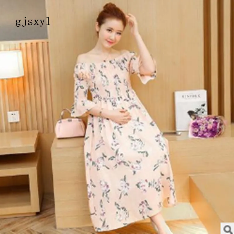 Высокое качество летнее Новое свободное корейское платье с короткими рукавами для беременных женщин длинное шифоновое платье для беременных - Цвет: Розовый