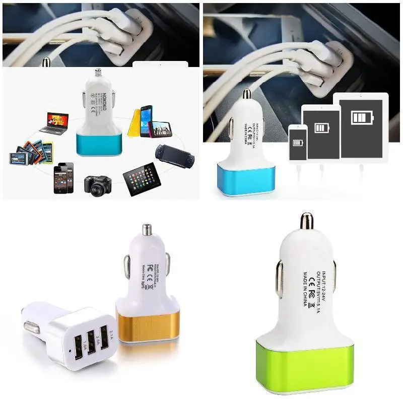 

DC 5.0V 2.1A/2A/1A Car Universal 3 Port USB Charger Phone Quick Charge USB Cigarette Lighter Adapter