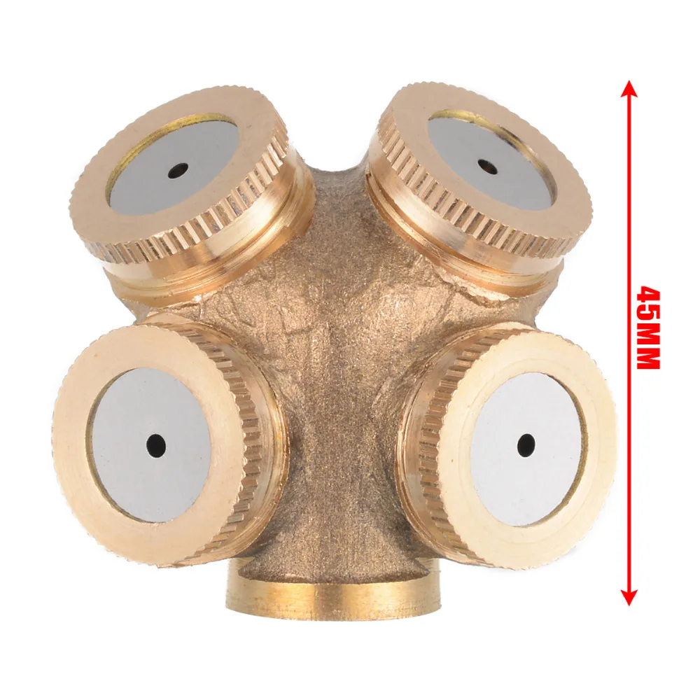 Adjustable 4 Hole Brass Spray Misting Nozzle Garden Sprinklers Irrigation Fitting Hose Water Connector for Watering & Irrigation