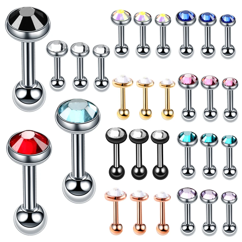 

3Pcs/lot Surgical Steel Crystal Cartilage Helix Barbell Bar Ear Stud Piercing 16G Earring Piercings Jewelry For Sexy Girls