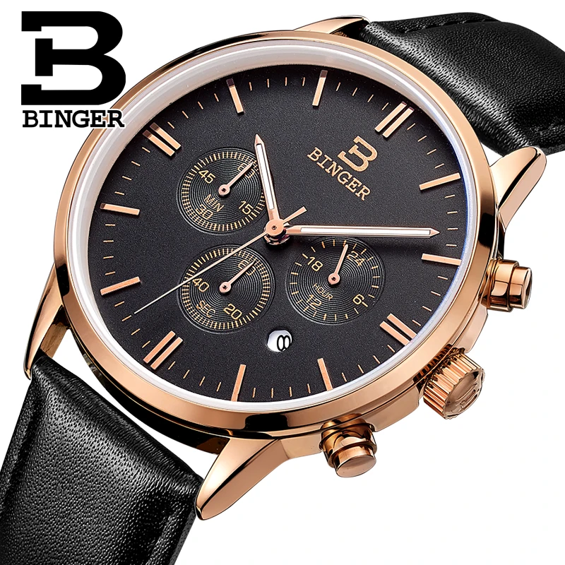 

2018 Switzerland relogio masculino BINGER Chronograph Men Watches Sports waterproof Quartz Watch Luxury Brand Watch Men BG9201-3