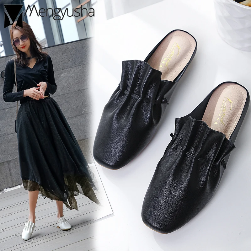 

Womens Korean flats slippers big size 43 breathable microfiber mules shoes woman elastic slipon lazy beach slides brand pantufla