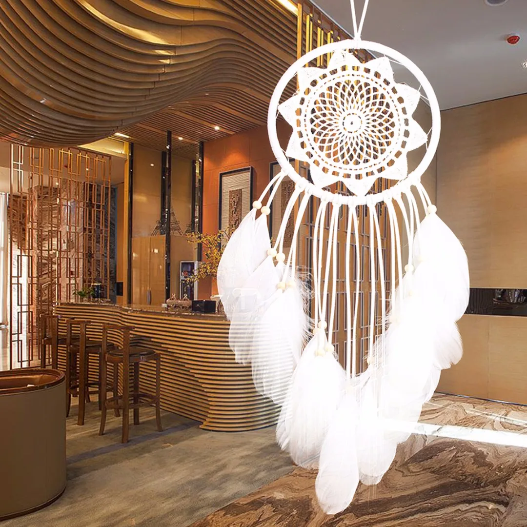 White Boho Style Sunflower Lace Dream Catcher Feather Dreamcatcher Kids Room Gift