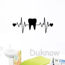 Зубы стоматолог стоматология сердце ЭКГ виниловые настенные художественные наклейки стоматологическая клиника Декор зубов наклейки на стены декор для ванной комнаты