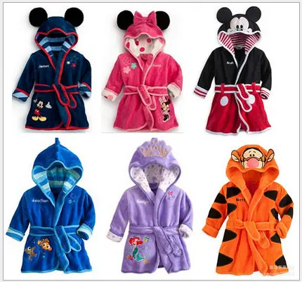 Children Pajamas Bathrobe baby boy  girl dressing gown flannel nightgown kids winter sleepwear hooded robe Cartoon tiger