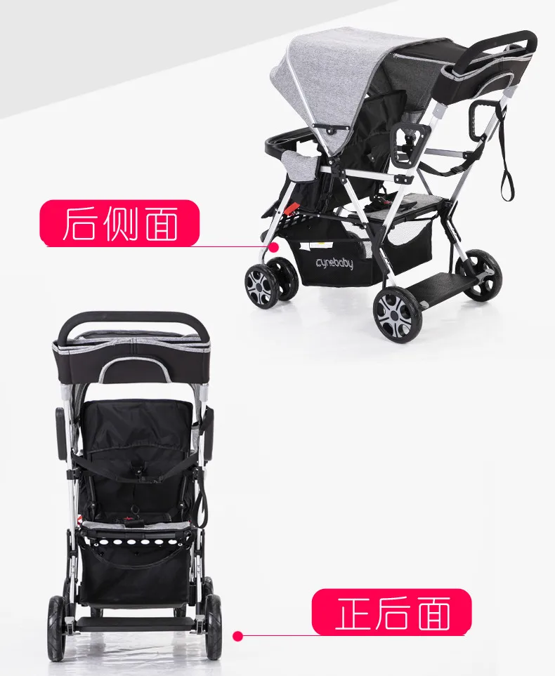 Двойная коляска из алюминиевого сплава с передним и задним сиденьем, двойная детская коляска с амортизатором, складная детская коляска, может лежать и лежать