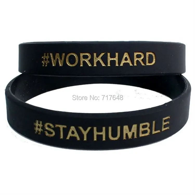 200pcs black with gold Work Hard Stay Humble wristband silicone
