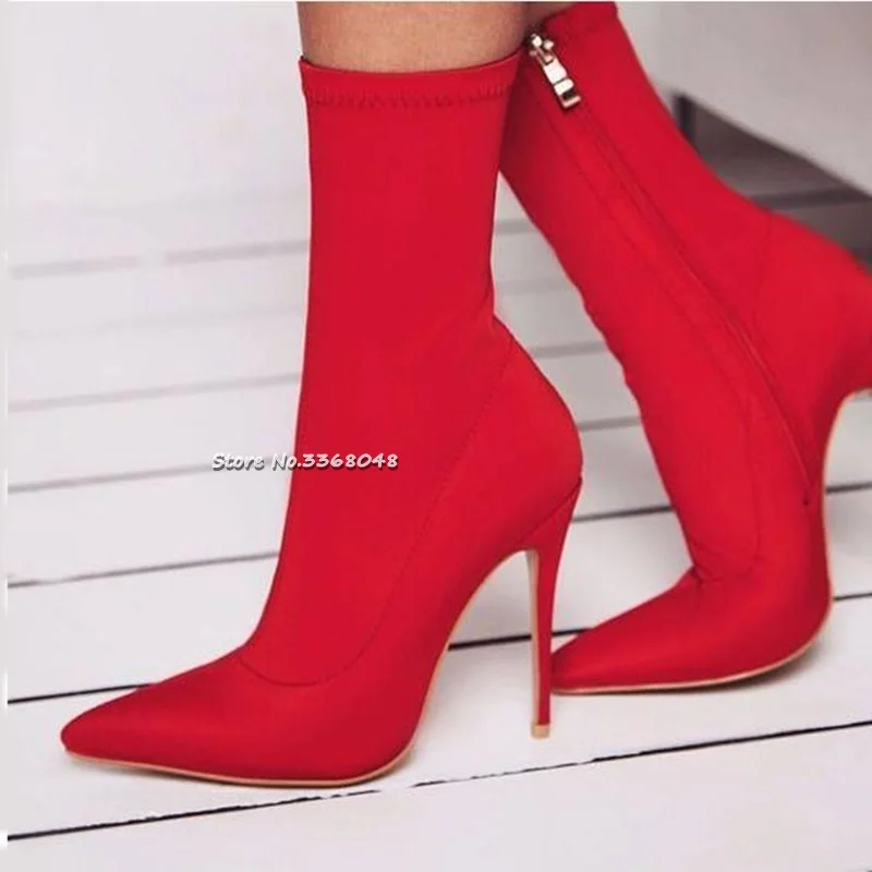 Модные эластичные женские ботинки до щиколотки на тонком высоком каблуке, коллекция 2018 года, Осенние пикантные ботинки с острым носком