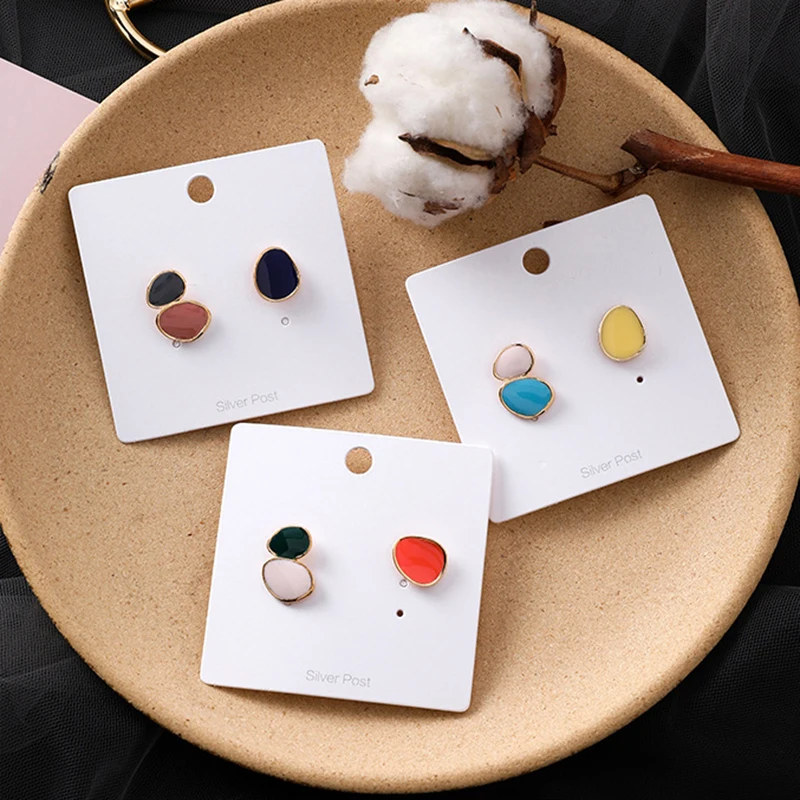 

S925 Pin Anti-allergy Colorful Irregular Geometric Stud Earrings for Women Lady's Fashion Asymmetric Oval Enamel Stud Earring