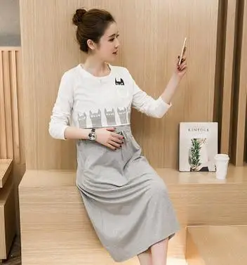 2017 Spring and summer new maternity dress pregnancy clothes bats sleeves false two maternity clothes nursing dress SH-7725