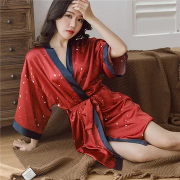 

Daeyard Silk Wedding Bride Bridesmaid Robe Women Polka Dot Bathrobe Short Kimono Red Robe Nighty Sleepwear Fashion Dressing Gown