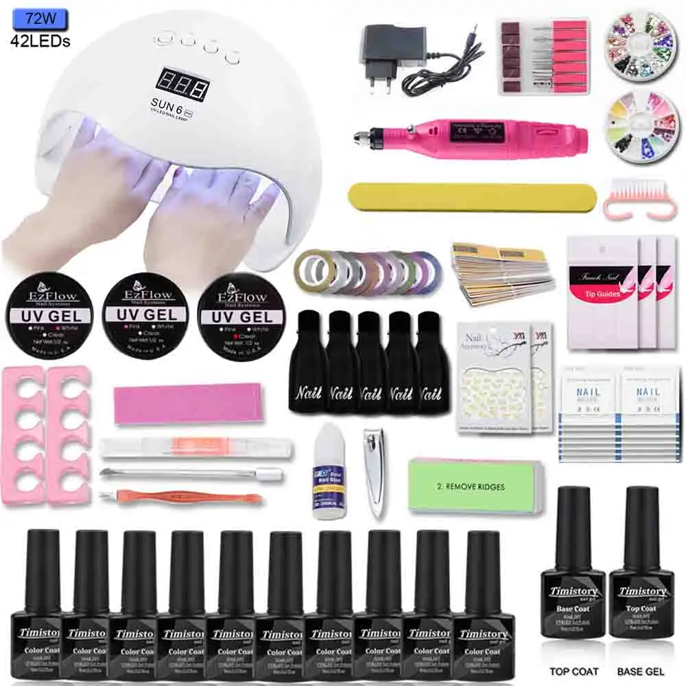 

72/54/36W UV Lamp 10 Color Gel Nail Polish Kit Manicure Set Nail Polish Set UV Extension Gel Electric Manicure Drill Nail Tools