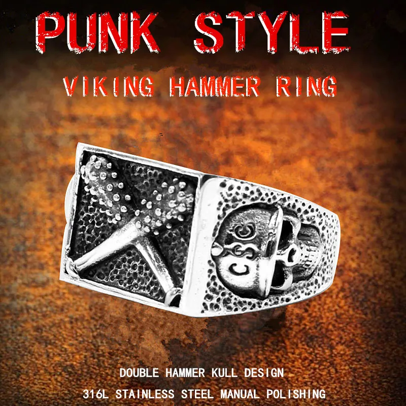 

KLDY Rock skull ring for men stainless steel baseball ring Asian viking hammer power for Asia jewelry wholesale boy friend gifts