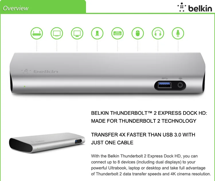Belkin Thunderbolt 2 Express Dock HD with Cable (20Gbps,USB3.0 