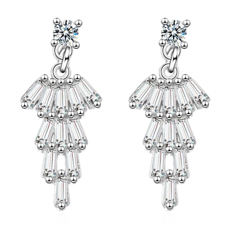 

Ear jewelry women web celebrity show stud earring geometric prong setting zircon stones clear fashion jewelry