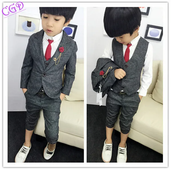 2016 Boys Clothing Gentleman Sets Handsome Children Jacket Vest Pants 3pcs Set Kids Baby Children Suits